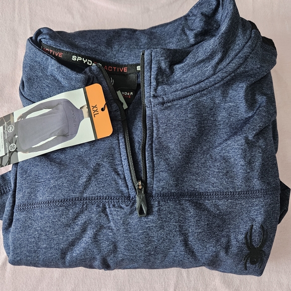 🧩Spyder Men's Long Sleeve Quarter-Zip Shirt Navy and Black - Picture 2 of 3